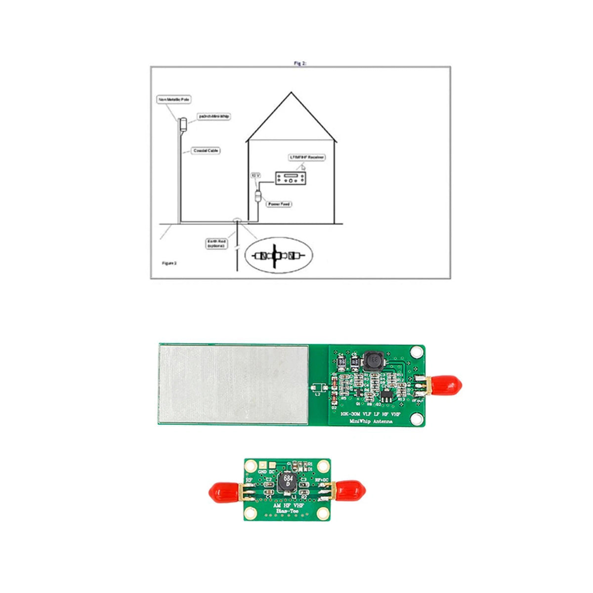 Mini-Whip MF HF VLF Mudule Active RX Antenna 10KHz-30MHz SMA DC9-15V SMA female