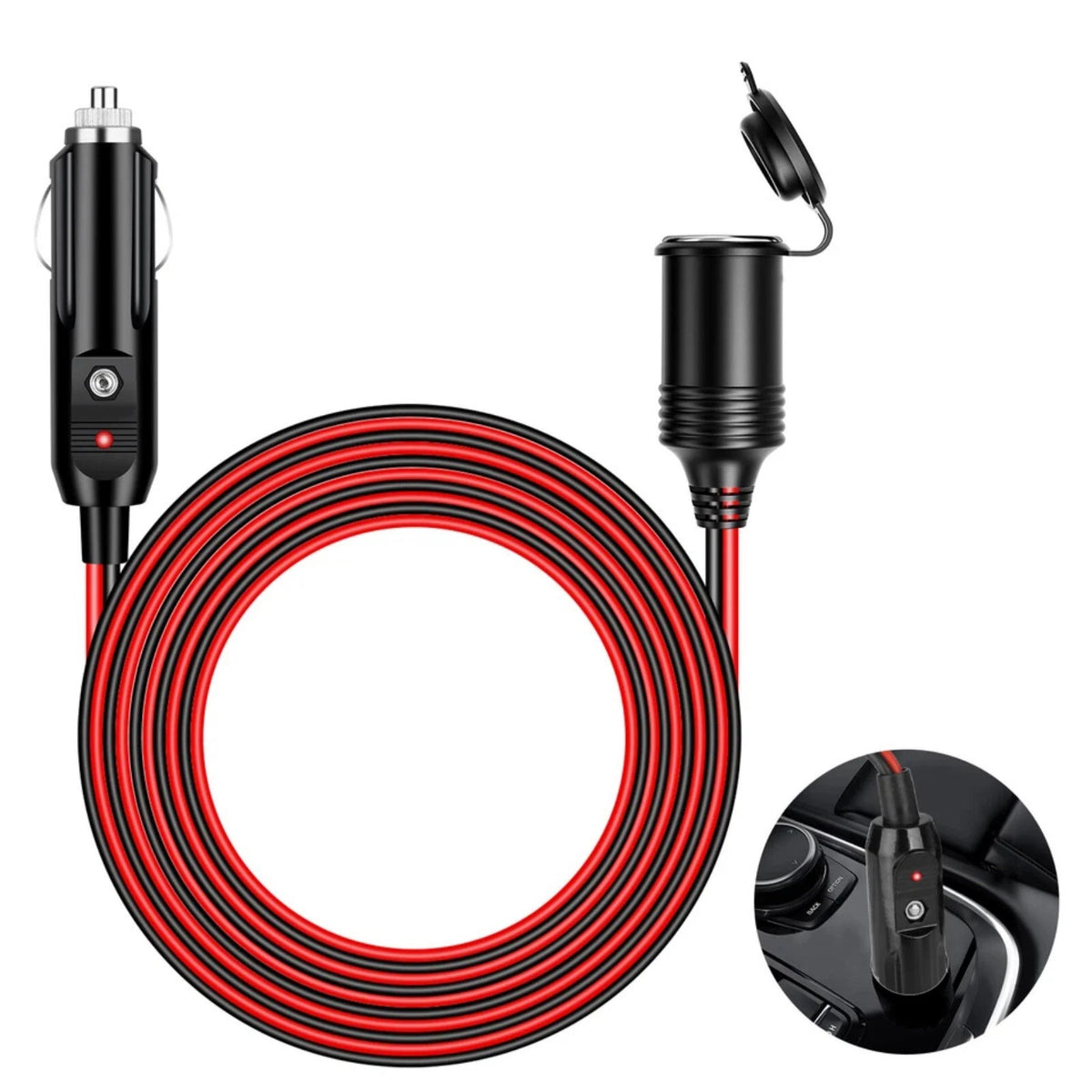 13FT 15A 12V-24V Cigarette Socket Extension 16AWG 240W for Bus Pickup Truck