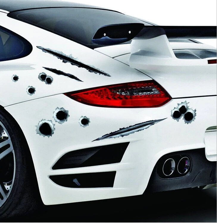 3D Funny Bullet Hole Car Decals Motorcycle Scratch Car Stickers Auto Decoration