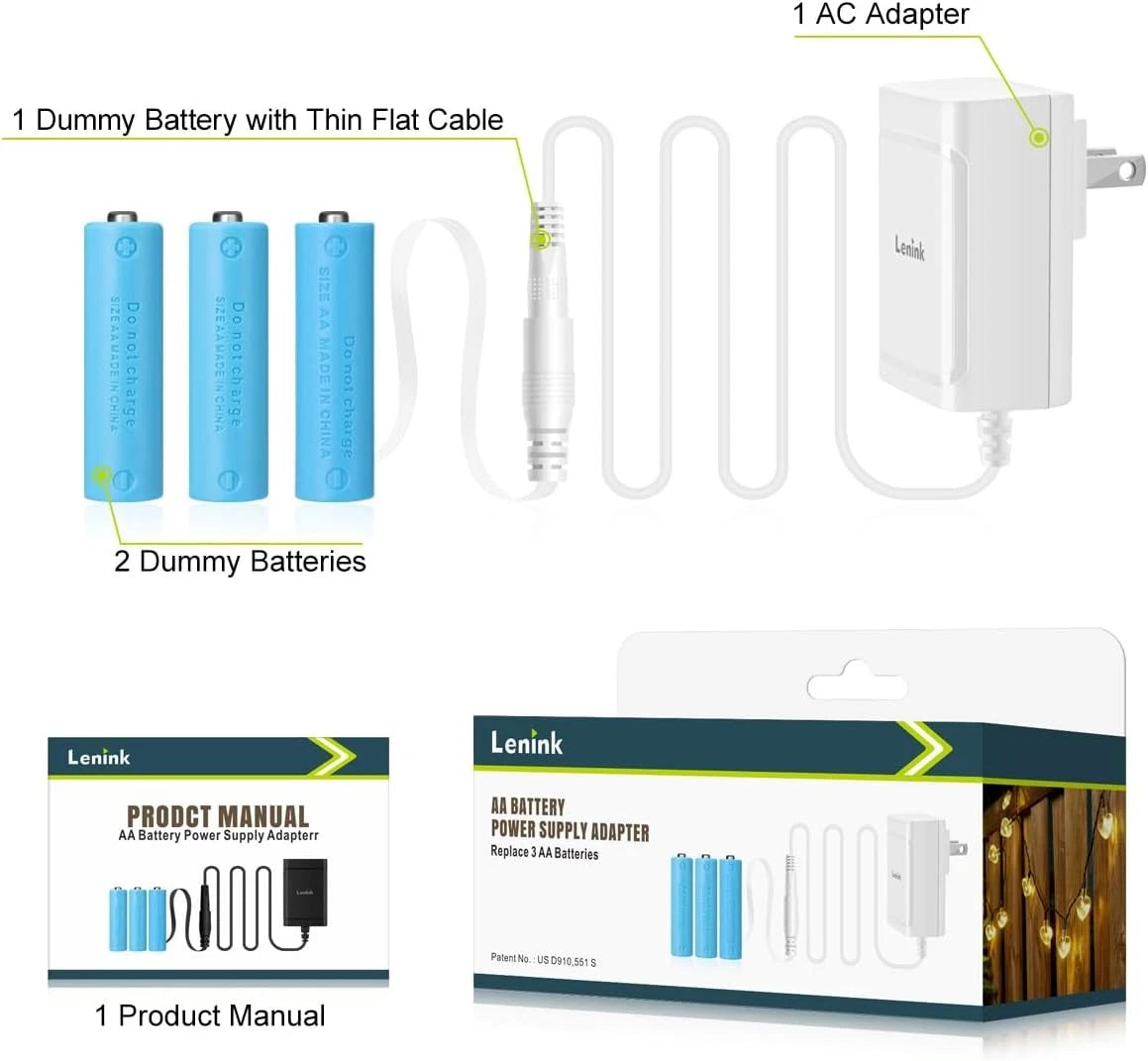 Lenink AC Power Supply Adapter for 3 AA Battery, Battery Replacement White