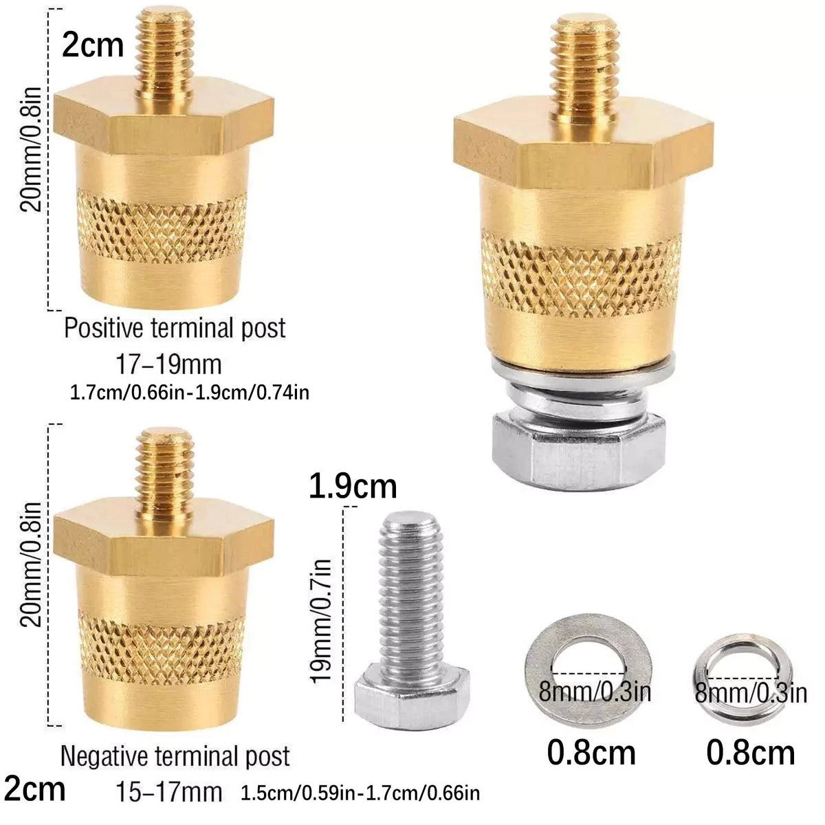 1 Pair Battery Pole Adapter Brass Battery Terminal Connector M6 Thread Install