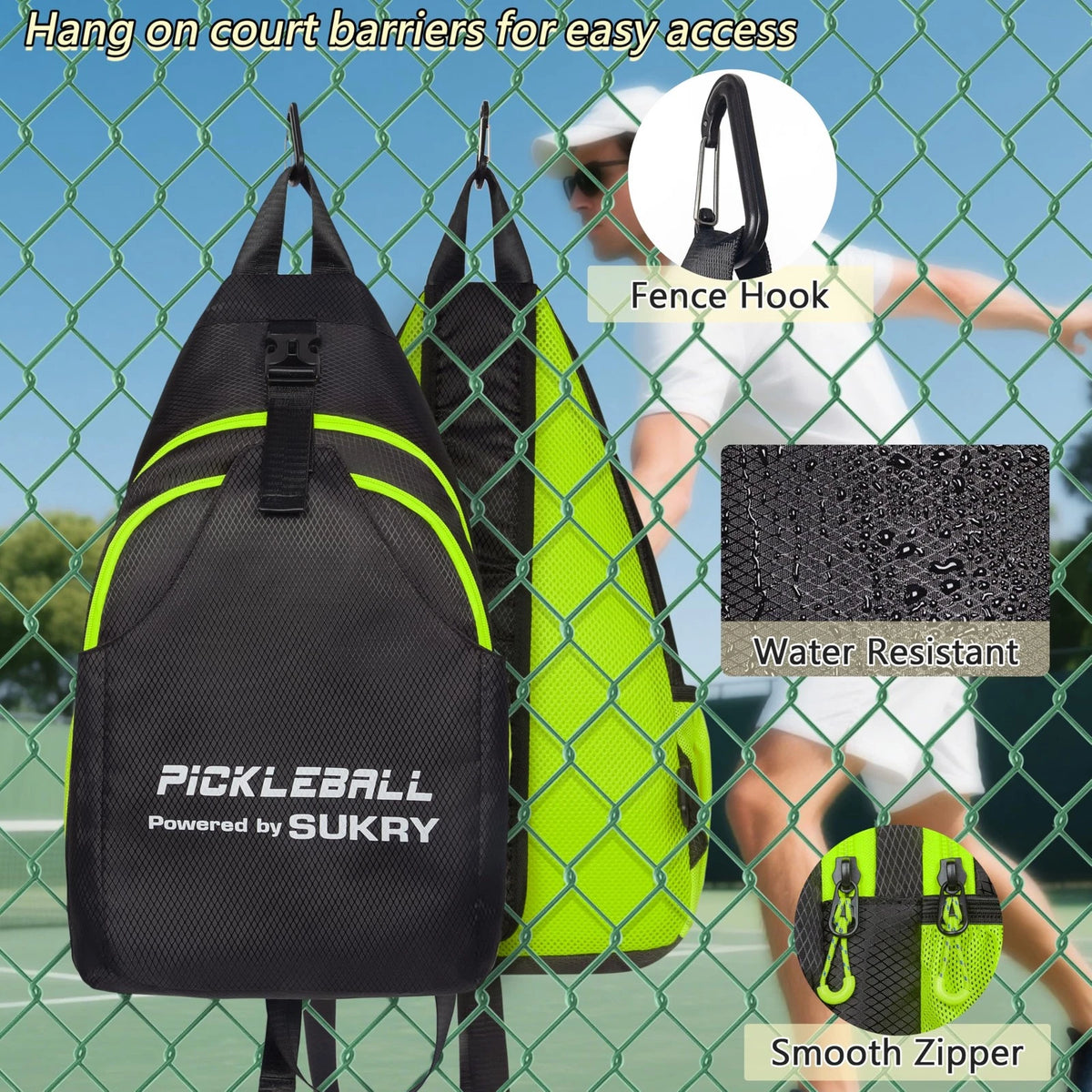 SUKRY Pickleball Bag Lightweight Sling Backpack for Men and Small, Yellow