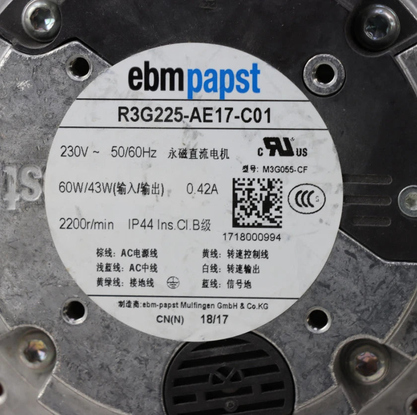 R3G225-AE17-C01 for ebmpapst AC 230VAC Centrifugal Fan For Cabinet Cooling
