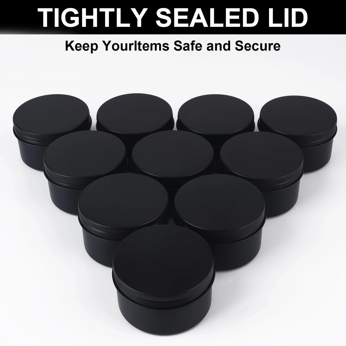 OBKJJ 64 Pack Round Cans with Screw Lid 4 Oz Aluminum Metal Tins Small, Black