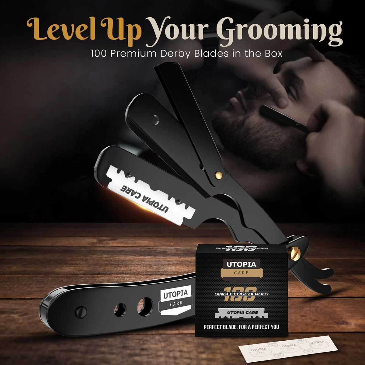 Utopia Care Professional Straight Razor for Men, Barber 101 Piece Set, Black
