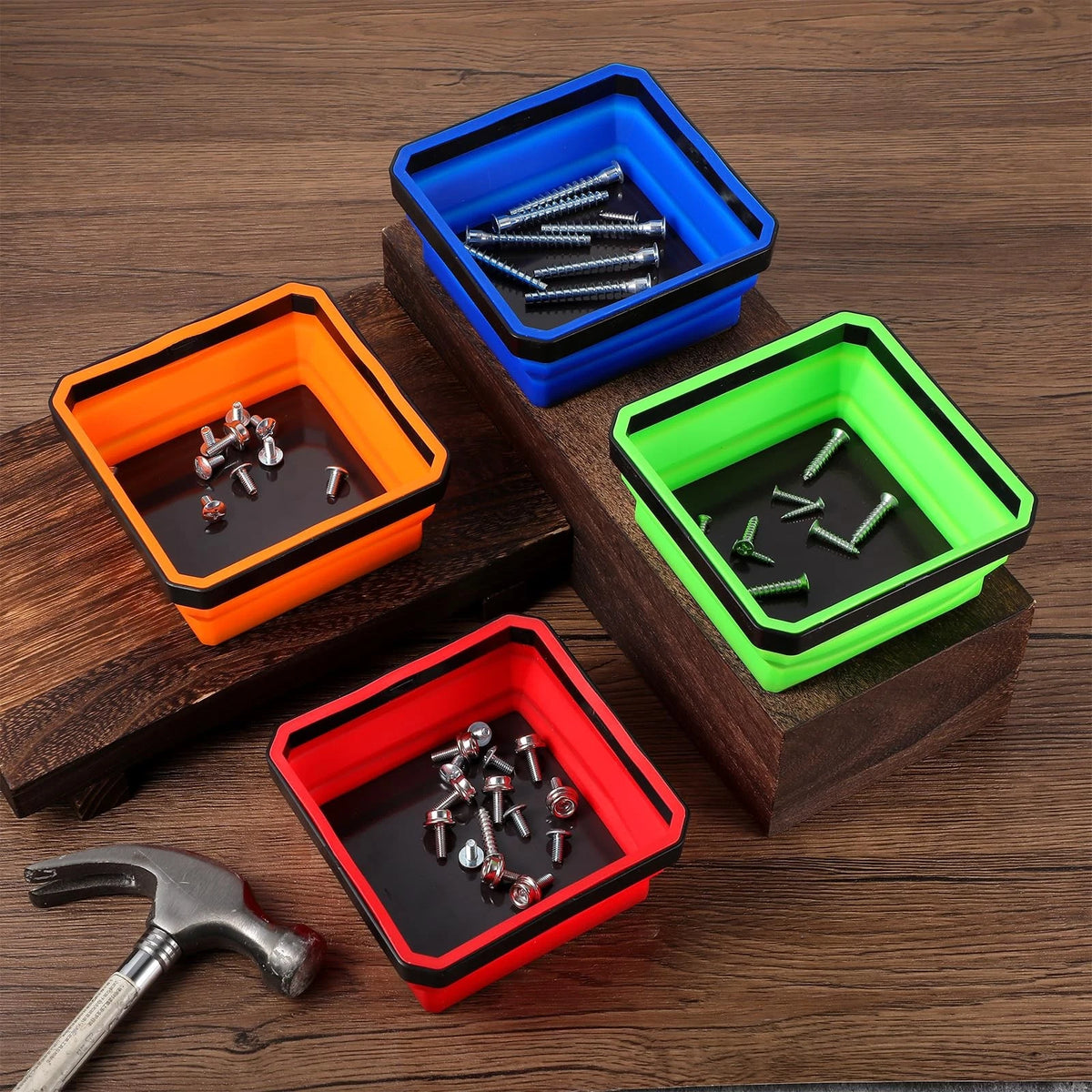 4 Pcs Foldable Magnetic Parts Tray, 4.25 Inch Square Silicone Tool...