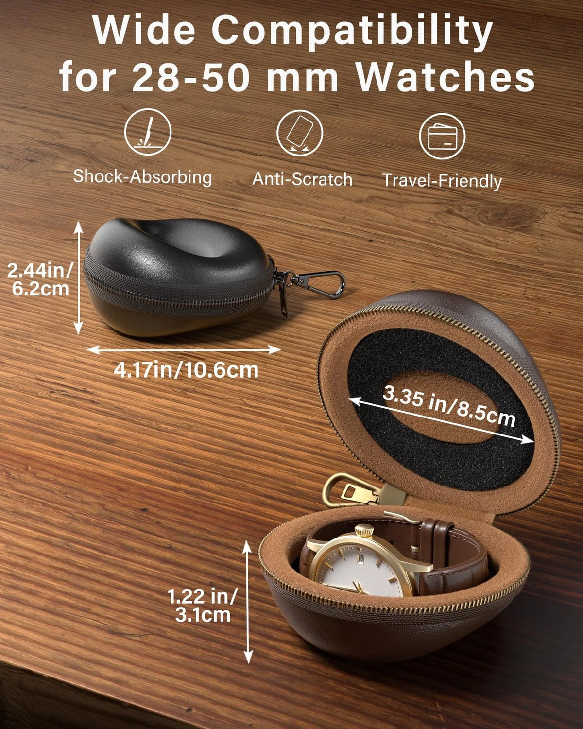 ProCase Single Watch Travel Case with Carabiner Clip – Rigid EVA Espresso
