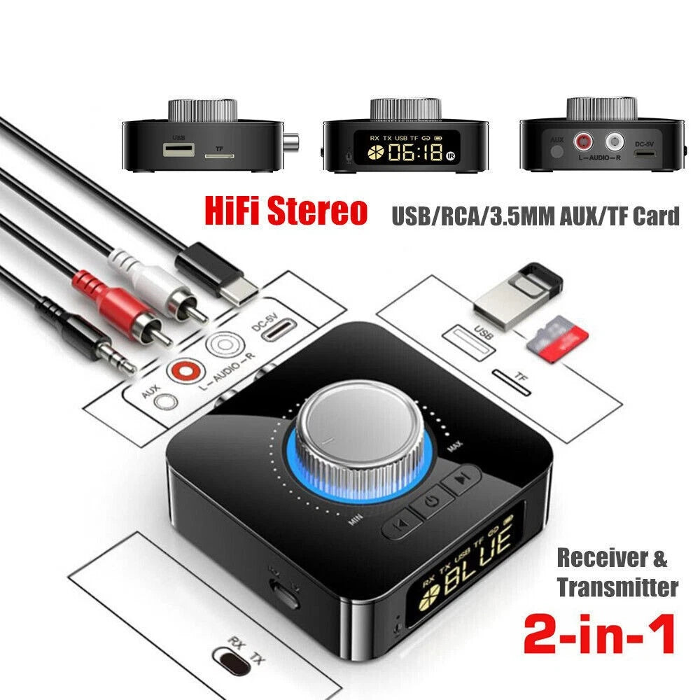 Bluetooth 5.0 Receiver Wireless 3.5mm Jack AUX TF Card RCA Audio Stereo Adapter