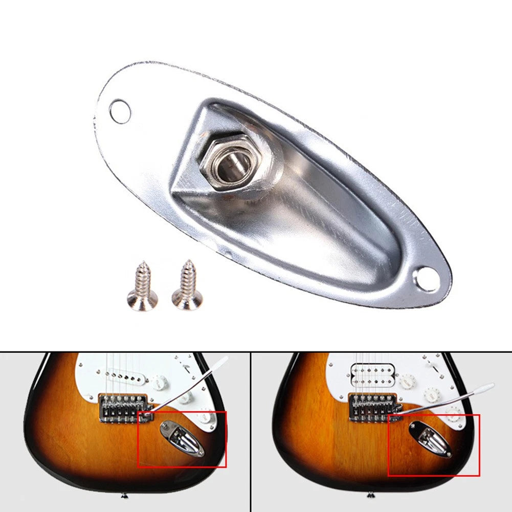 Metal Jack Plug Socket Cover Plate With Screws For FD Strat Guitar Boat Style t