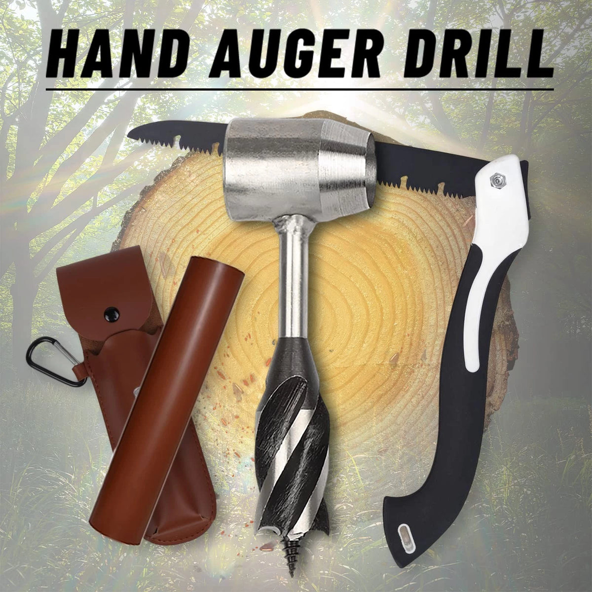 Bushcraft Gear Hand Auger Drill,Survival Tools with Folding Saw Making 1“Dia