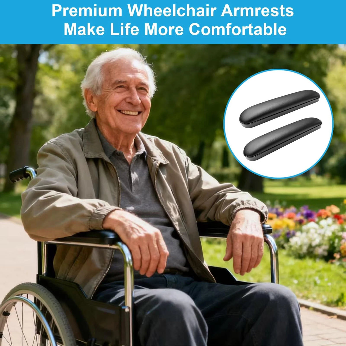 Cejiuga Wheelchair Armrest Pads, Premium Arm Short, Black
