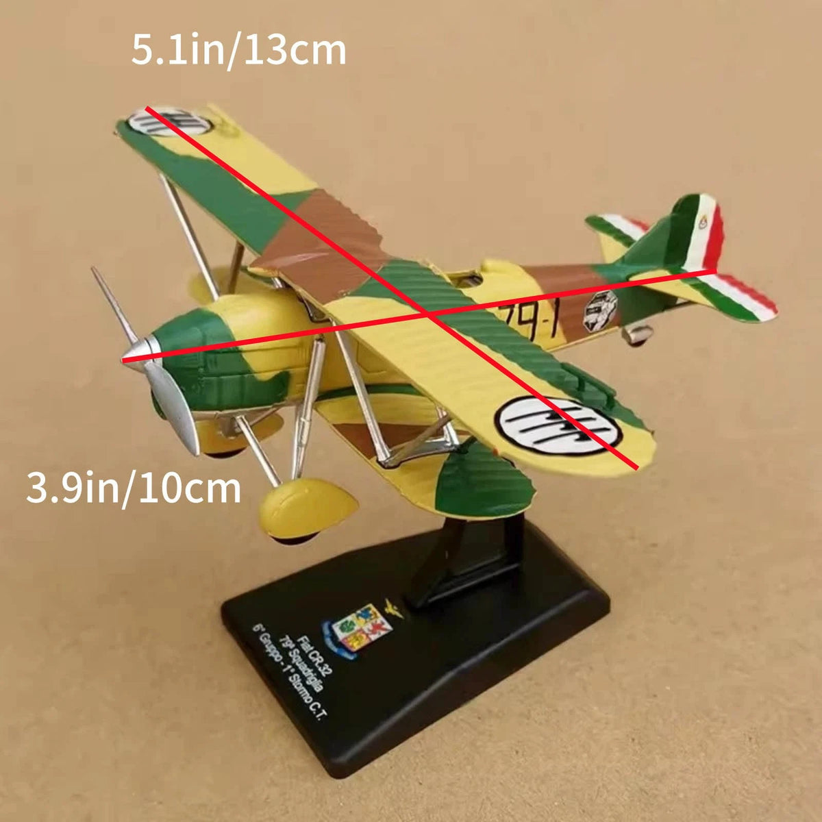 Italian FIAT CR.32 Freccia Biplane Fighter 1/72 Scale Alloy Model Toy with Stand