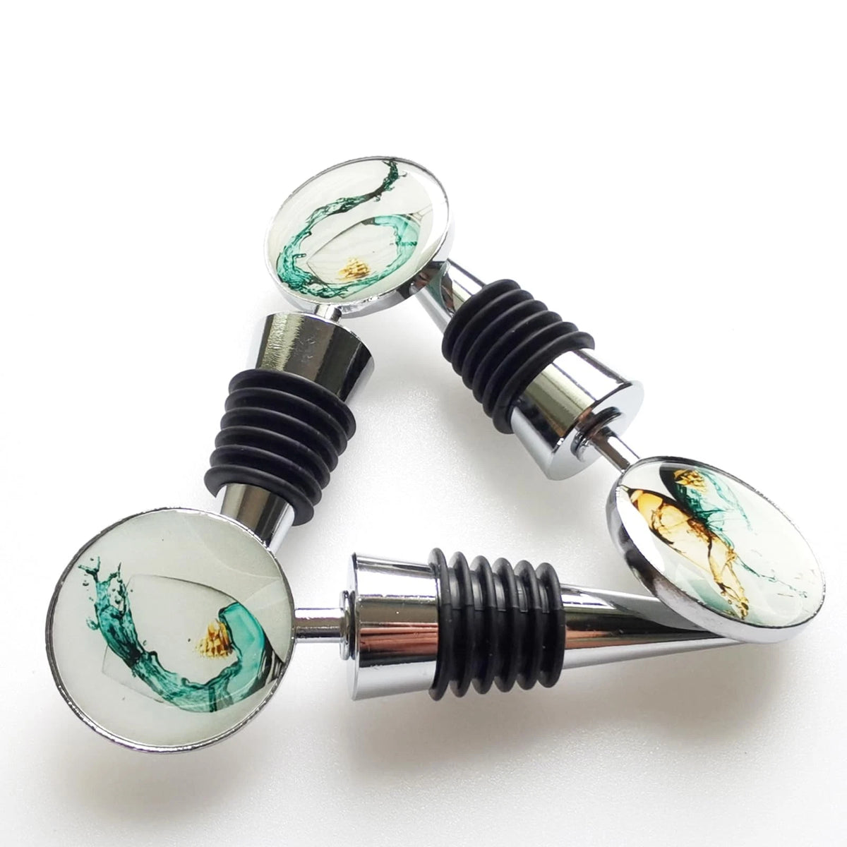 Lockban Wine Bottle Stoppers, Set of 3 Stainless Steel L, Green Glass