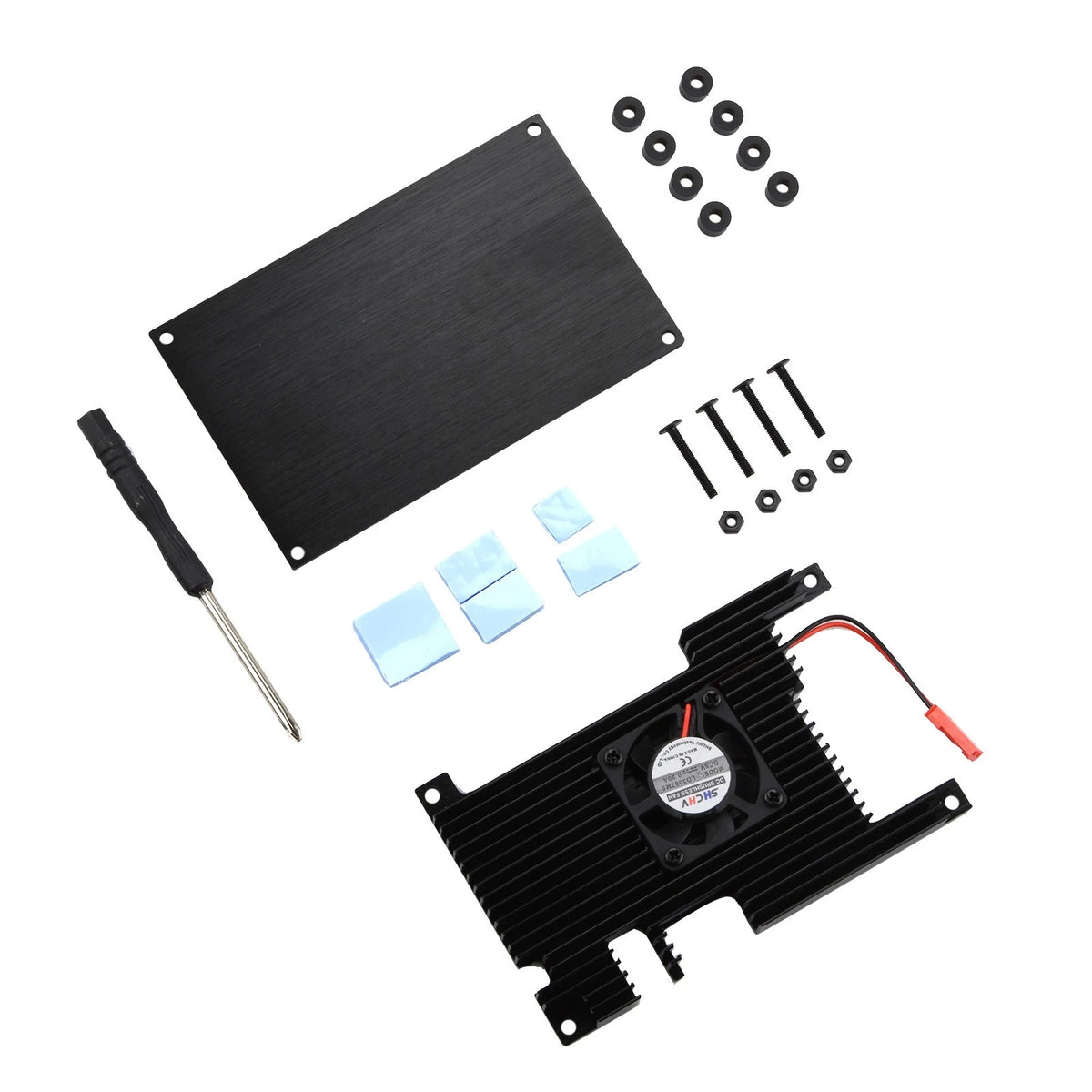 Aluminum Cover+Base+ Passive Cooling Fan+ Silicone Heatsinks For Orange Pi 5