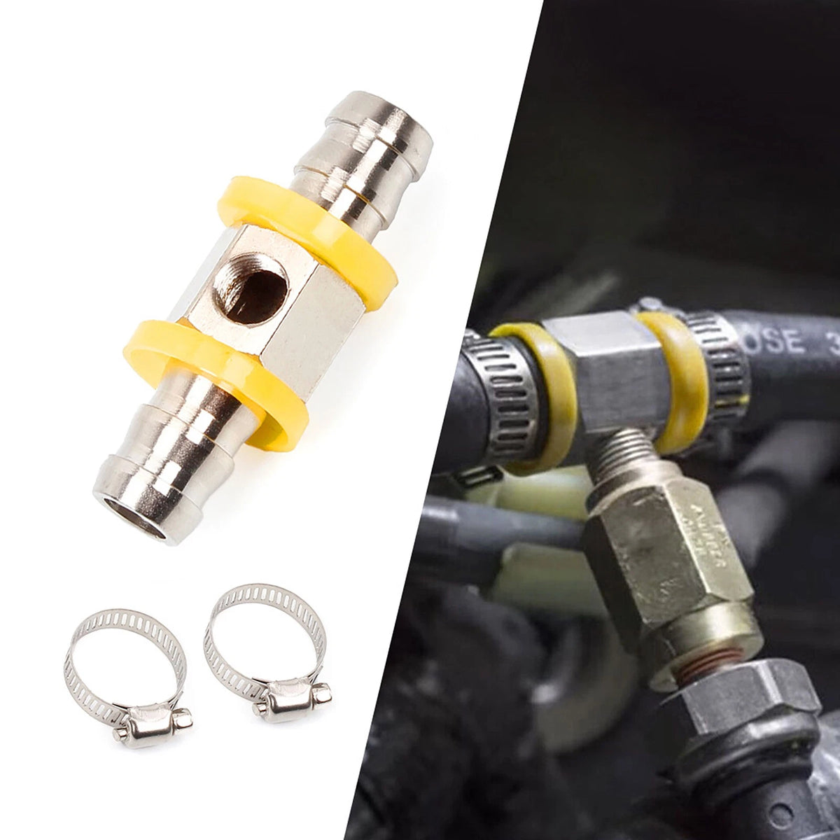 3/8”Fuel Line Fuel Pressure Gauge Sensor T-Fitting Adapter Connector Accessories