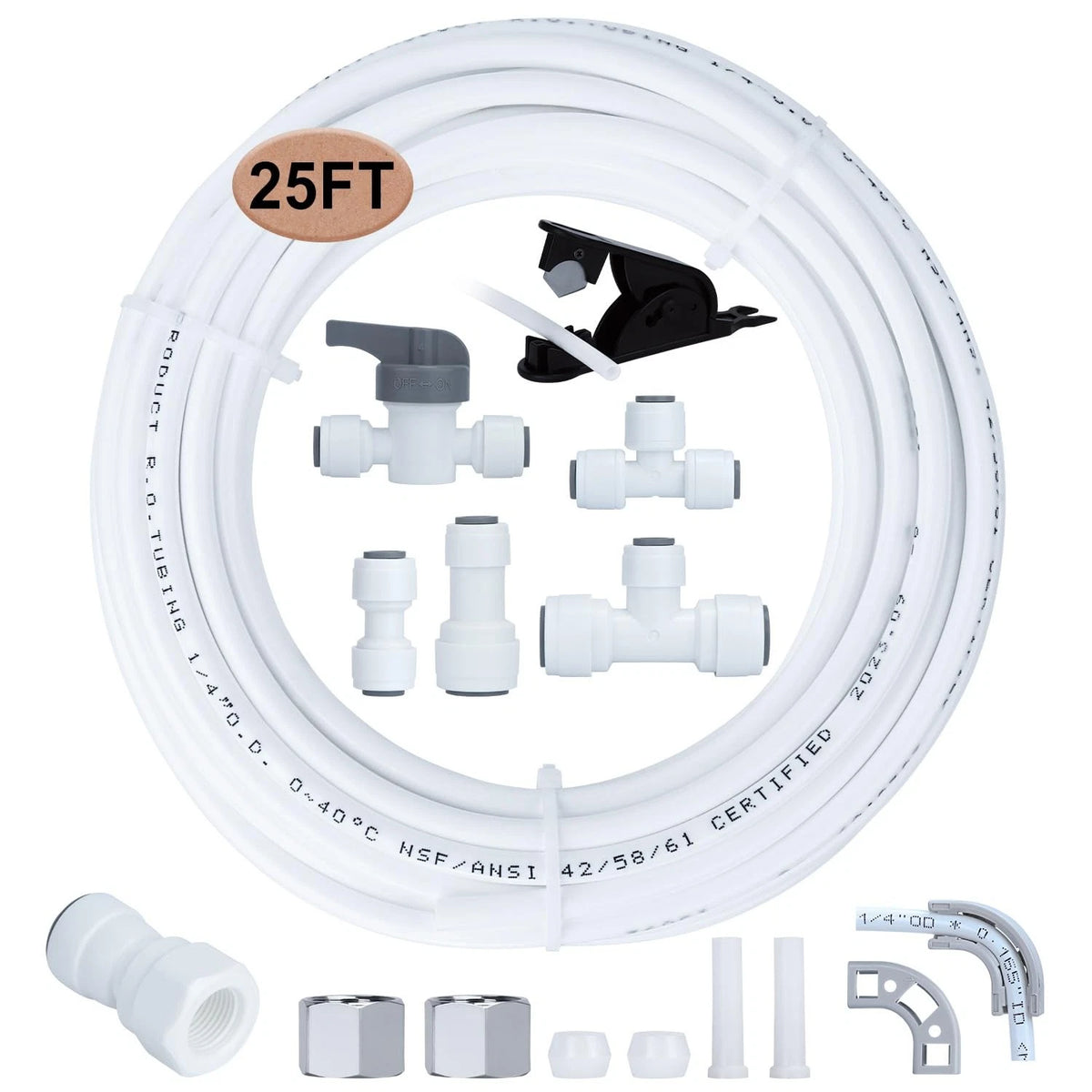 Refrigerator Water Line Kit - 1/4" Tubing 25ft Kit, White