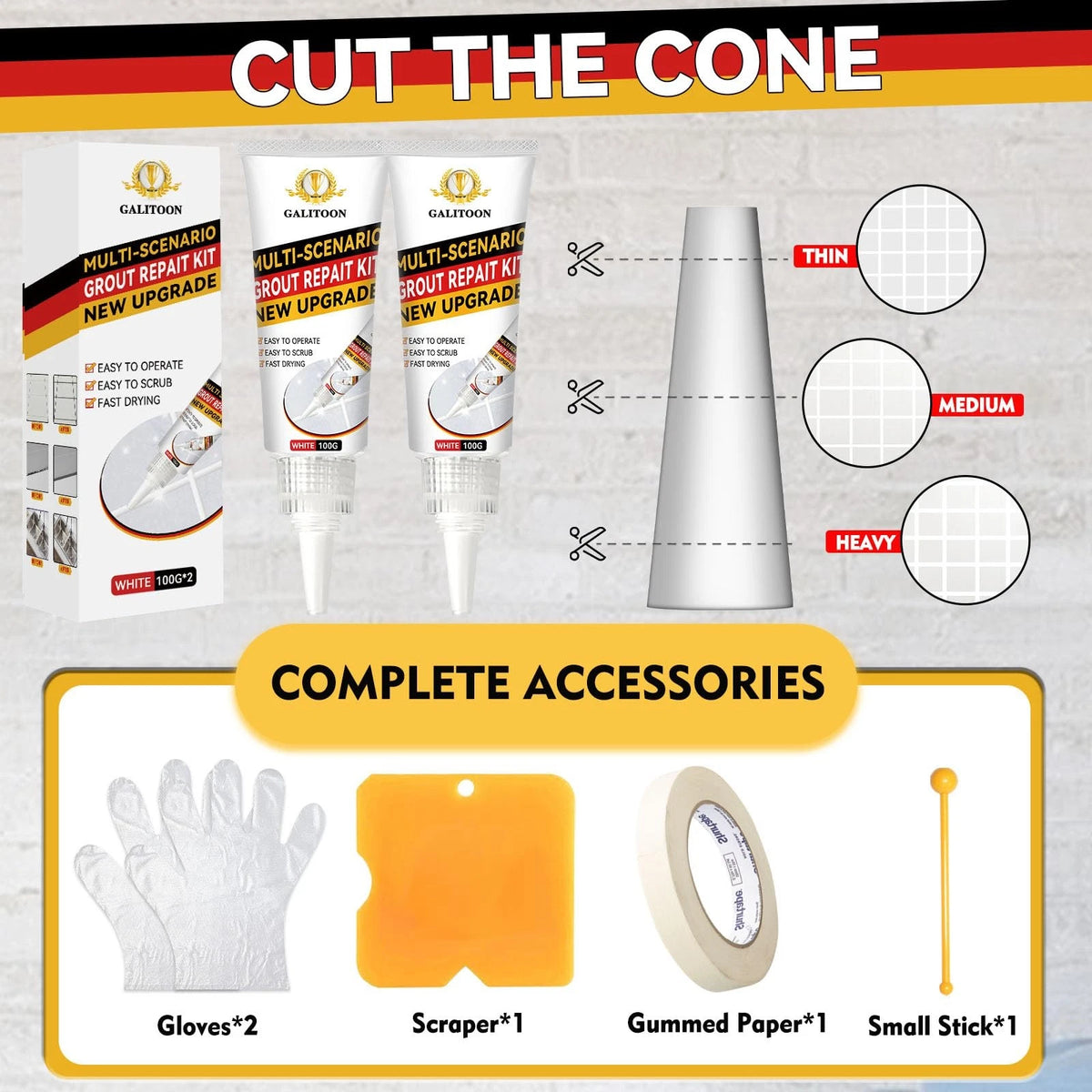 Tile Grout Repair Kit, 2 Pack Filler, Fast Drying White