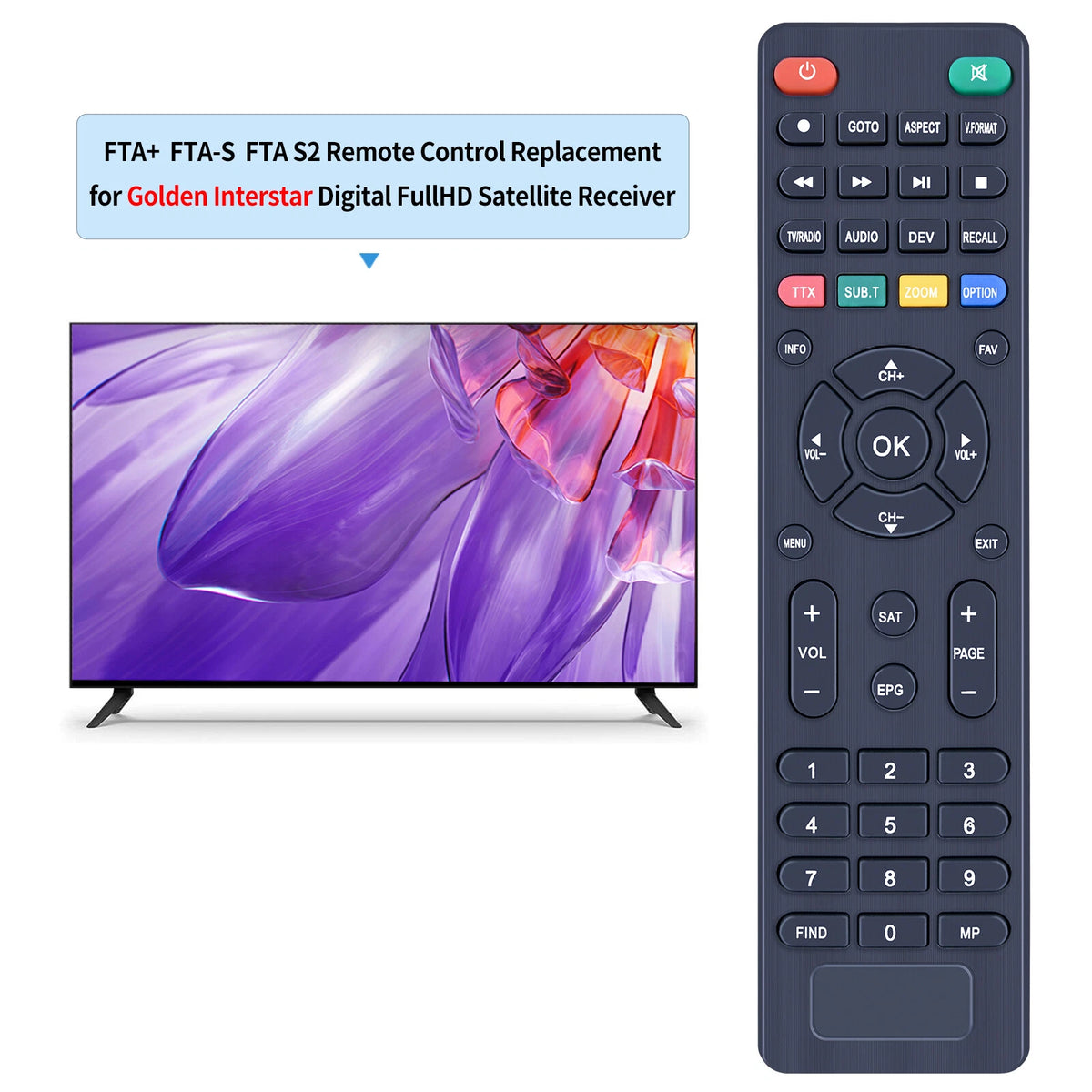 Replacement Remote Control For Golden Interstar HD FTA+, FTA-S, FTA S2