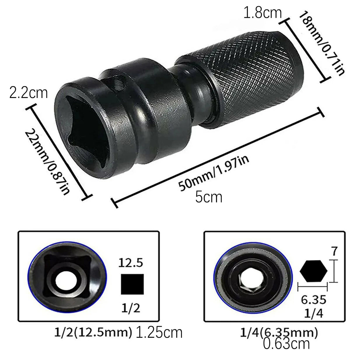 2* Hex Ratchet Socket Adapter Drive 1/2" Square To 1/4" Converter Impact Tool