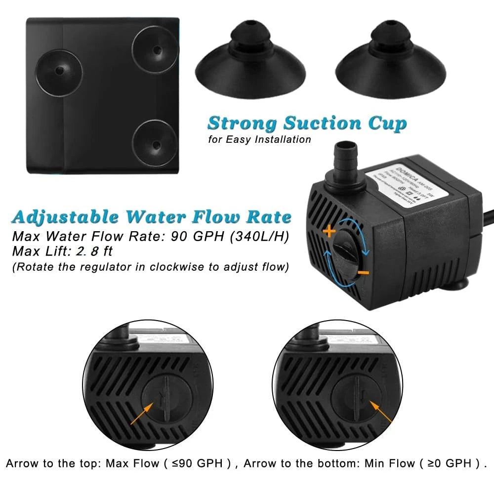 90 GPH Mini Submersible Pump, Small Fountain Pump (5W 90 5W, Black