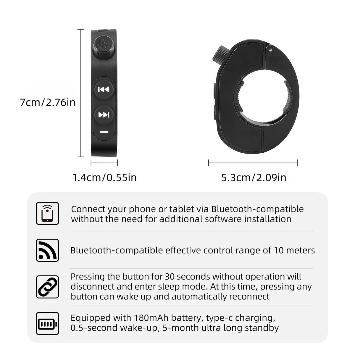 For Motorcycle Handlebar Bluetooth Wireless Media Remote Control Button IP66