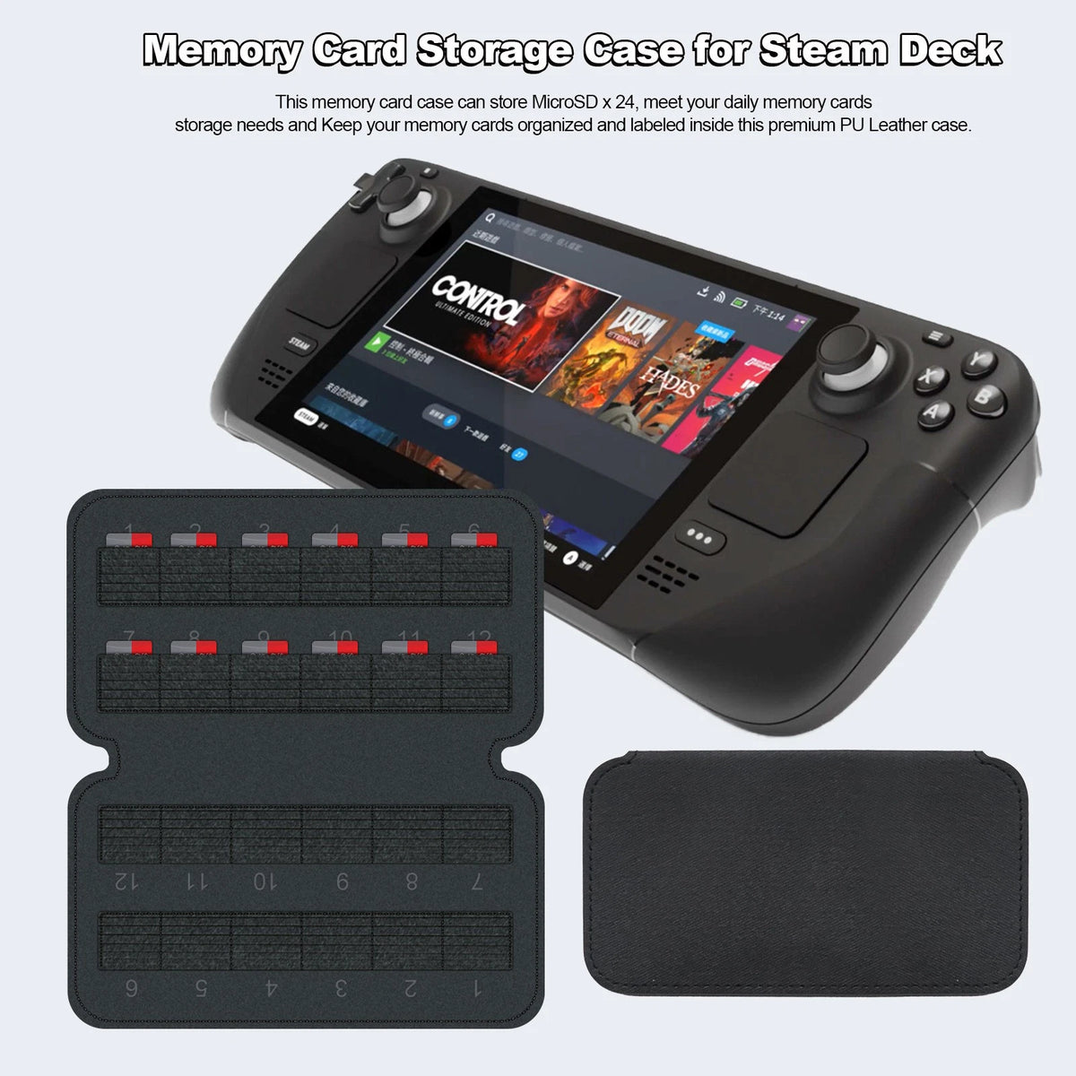 24-Slot Game TF Card Holder Storage Bag Case Cartridge Organizer for Steam Deck