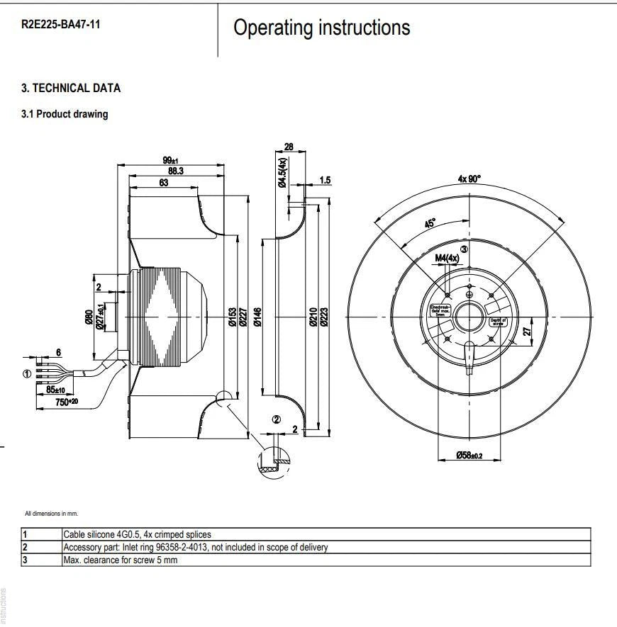 Ebmpapst R2E225-BA47-11 Centrifugal Fan 230VAC 145/205W 0.9A ??225MM Cooling Fan