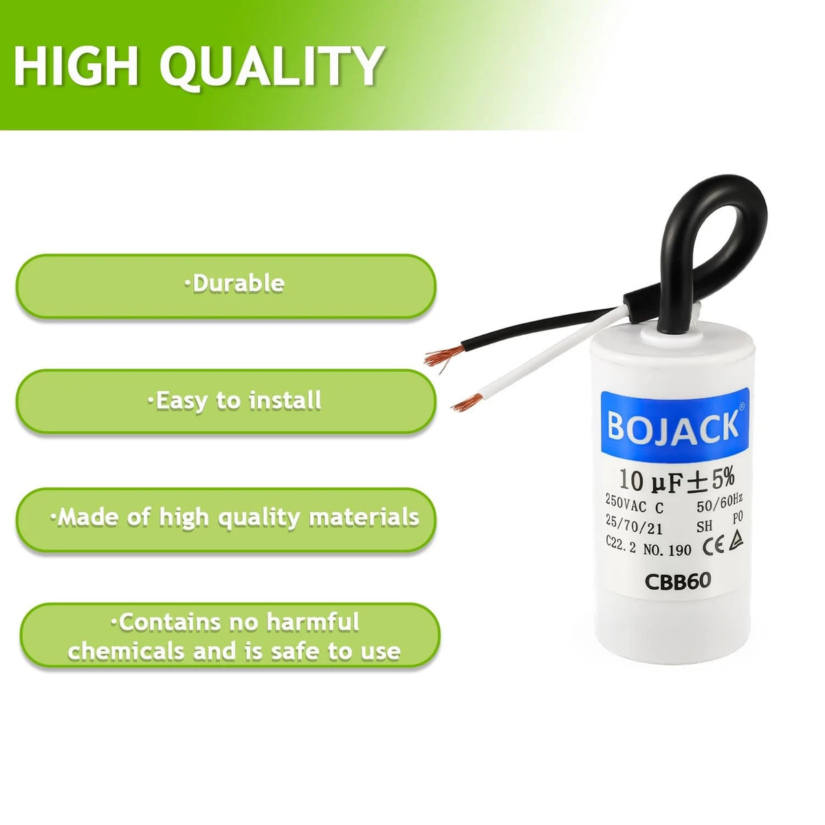 BOJACK Run Capacitor 10 uF MFD 250V AC 10 CBB60 2 Wire 50/60Hz Cylinder...