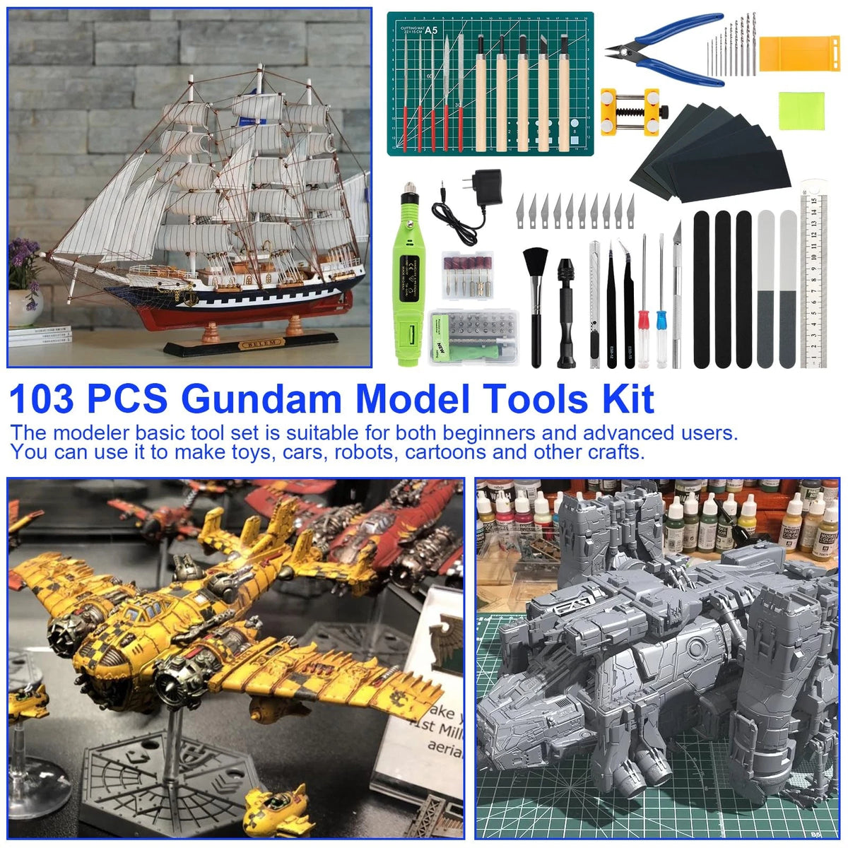 Gundam Tool Kit,103 Pcs Professional Model Kit for Gundam, 103pcs