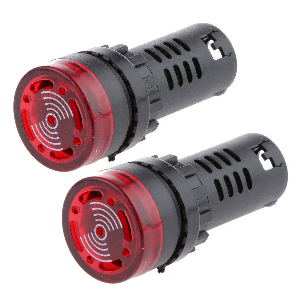 2Pcs 22mm/ 0.9inch Red LED Buzzer Alarm Signal Indicator Flash Light Panel Mount