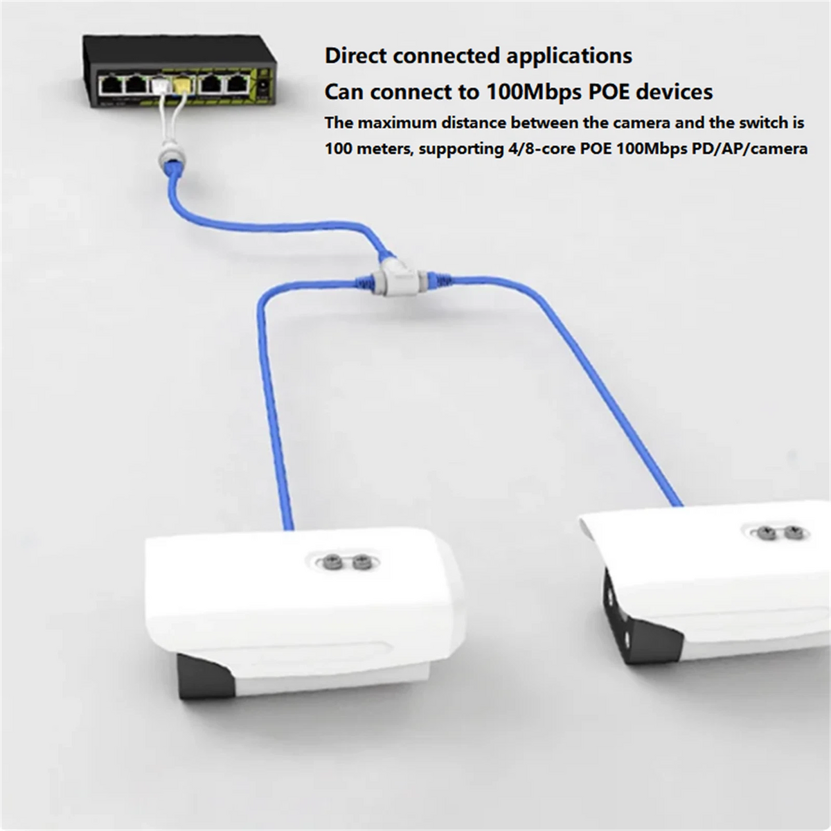 1Set POE Splitter 2-in-1 Network Cabling Connector Three-way RJ45 Connector