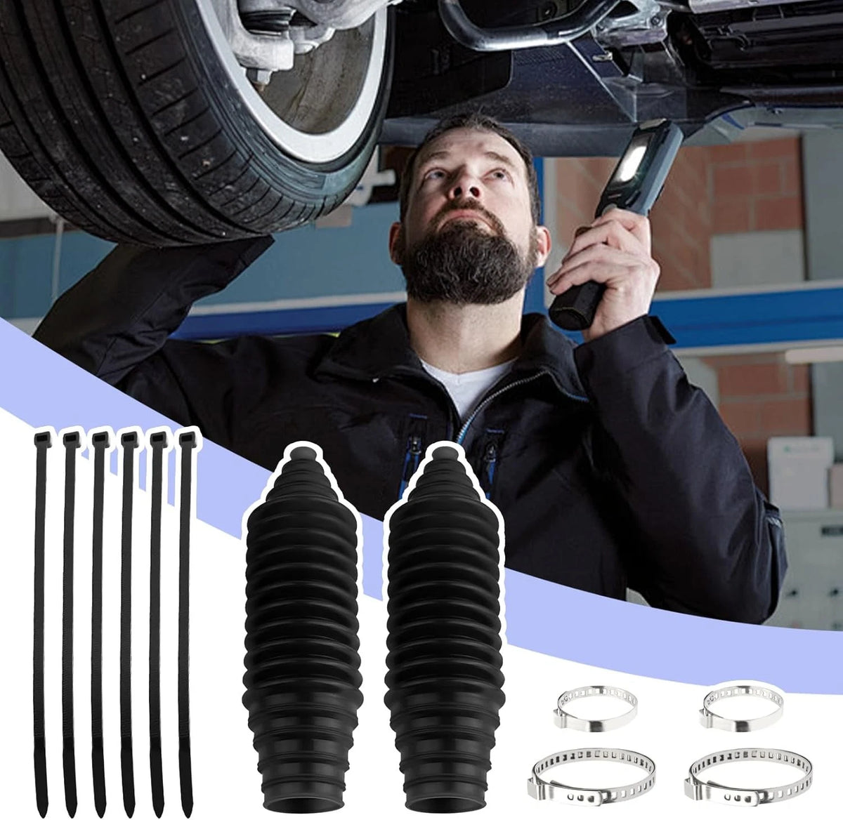 Tie Rod Boot Kit with Pinion Bellow Cable Ties and Clamps,Waterproof & Black