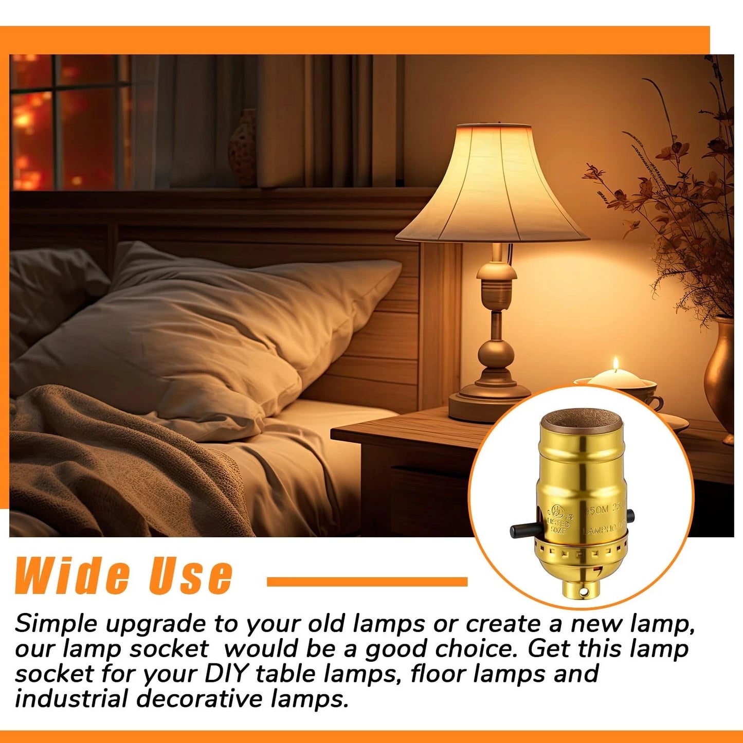 Saysurey 2 Pack UL Listed Lamp Socket with Push On/Off, E26 Threaded Gold
