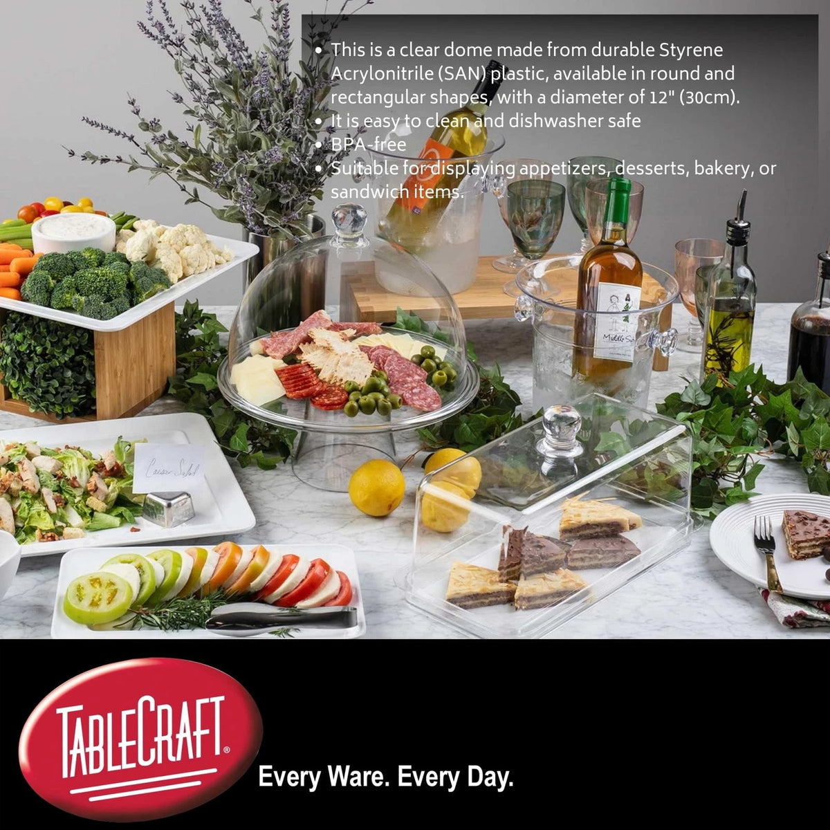 TableCraft 11886 Clear Rectangular Cake 14.7 by 7.25,