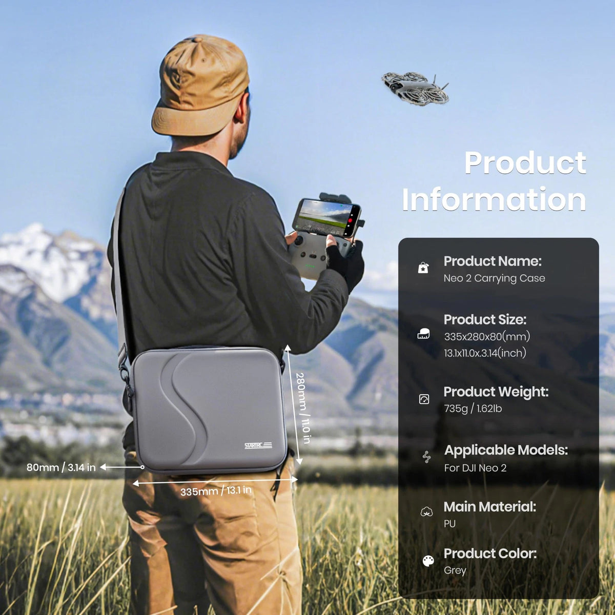 STARTRC Carrying Case for DJI Neo 2 13.18 x 11 x 3.14 inches, Grey