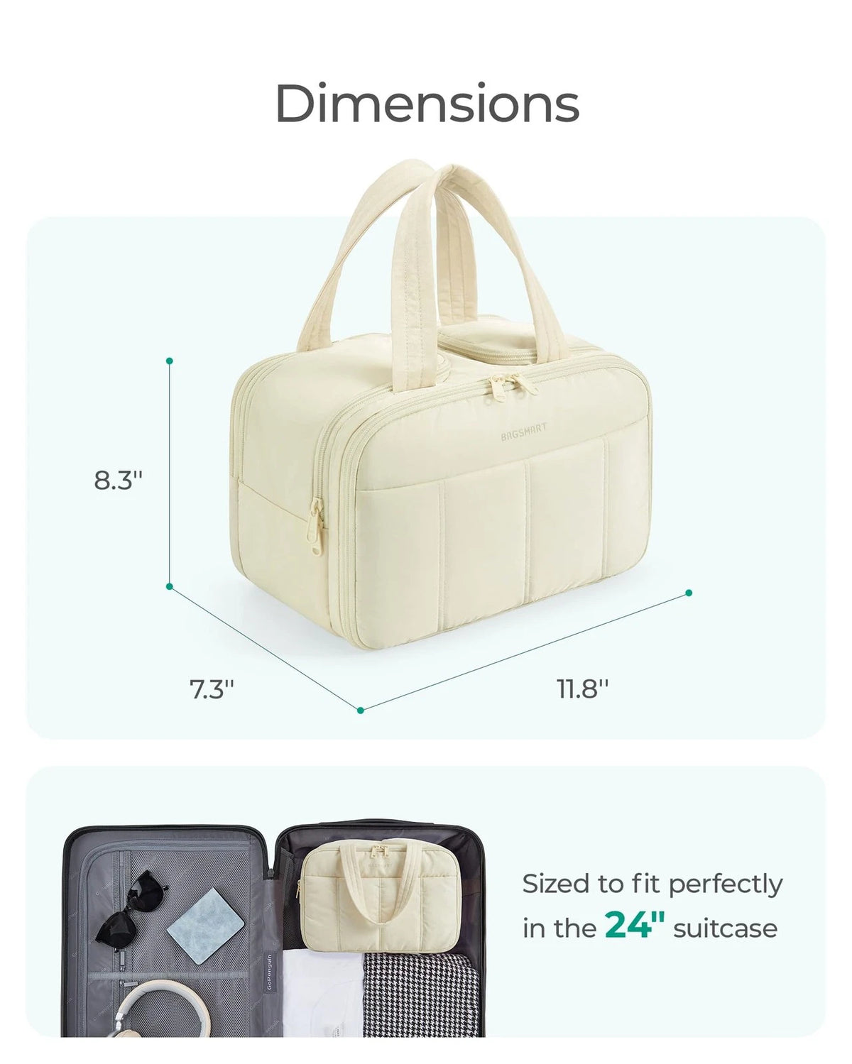 BAGSMART Travel Toiletry Bag, Puffy Large Bag for Large, B-Black