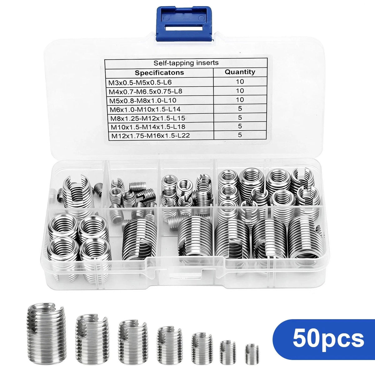 50PCS Stainless Steel Self-Tapping Thread Inserts M3-M16 For Damaged Threads