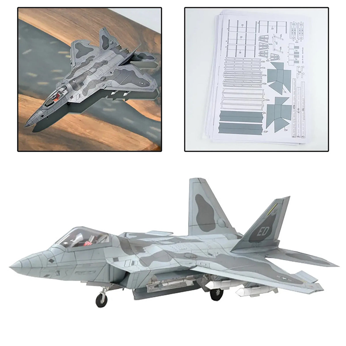 1/33 F22 Fighter Plane Paper Model Military Puzzle Paper Aircraft Unassembled