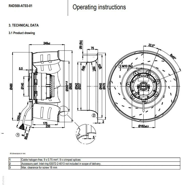 Ebmpapst R4D500-AT03-01 Centrifugal Fan 230/400V 50/60Hz ??500mm 3~ Cabinet Fan