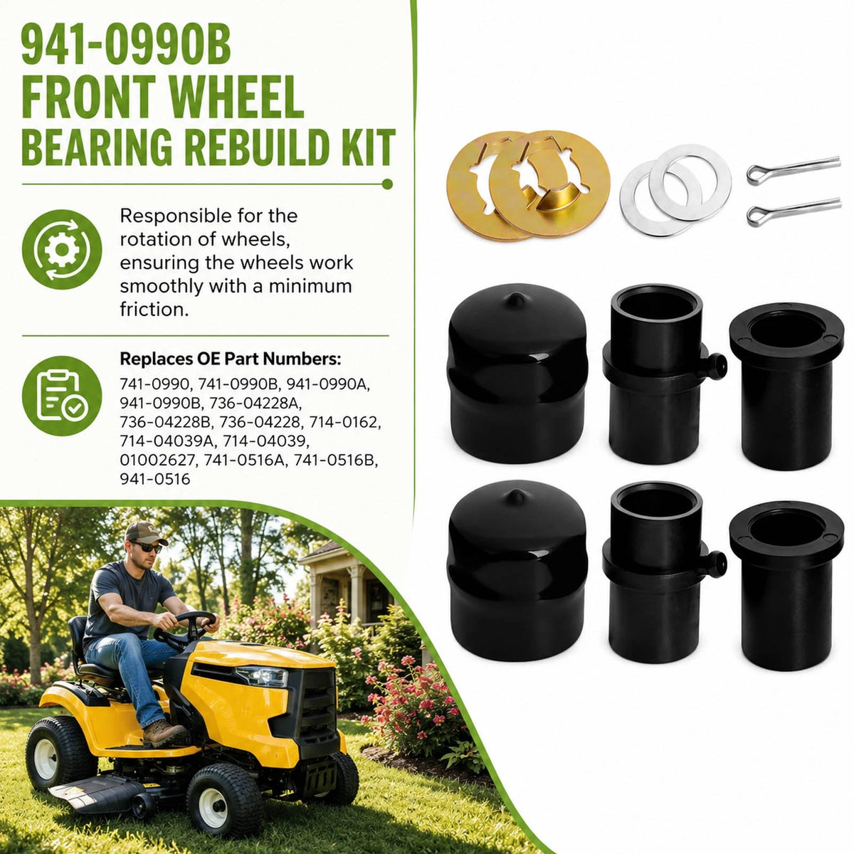 941-0516 Wheel Bearing Rebuild Kit Fits for MTD GT1554 Durable Plastic Build