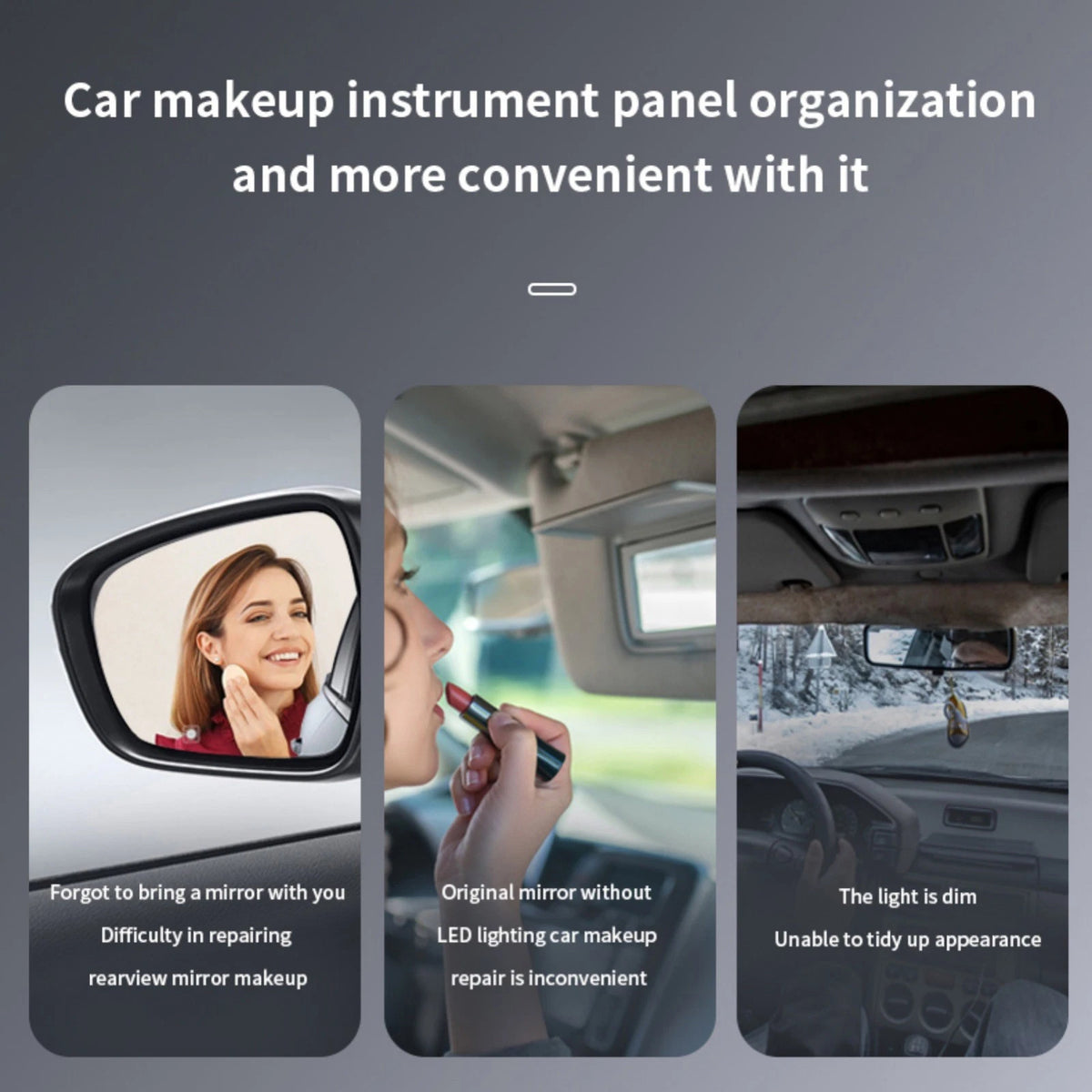 Rechargeable Car Visor Makeup Mirror With Bicolor LED And Adjustable Straps