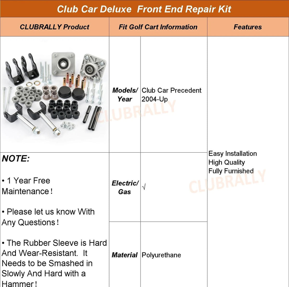 CLUBRALLY Club Car Precedent Black-Club Front End Repair Kit