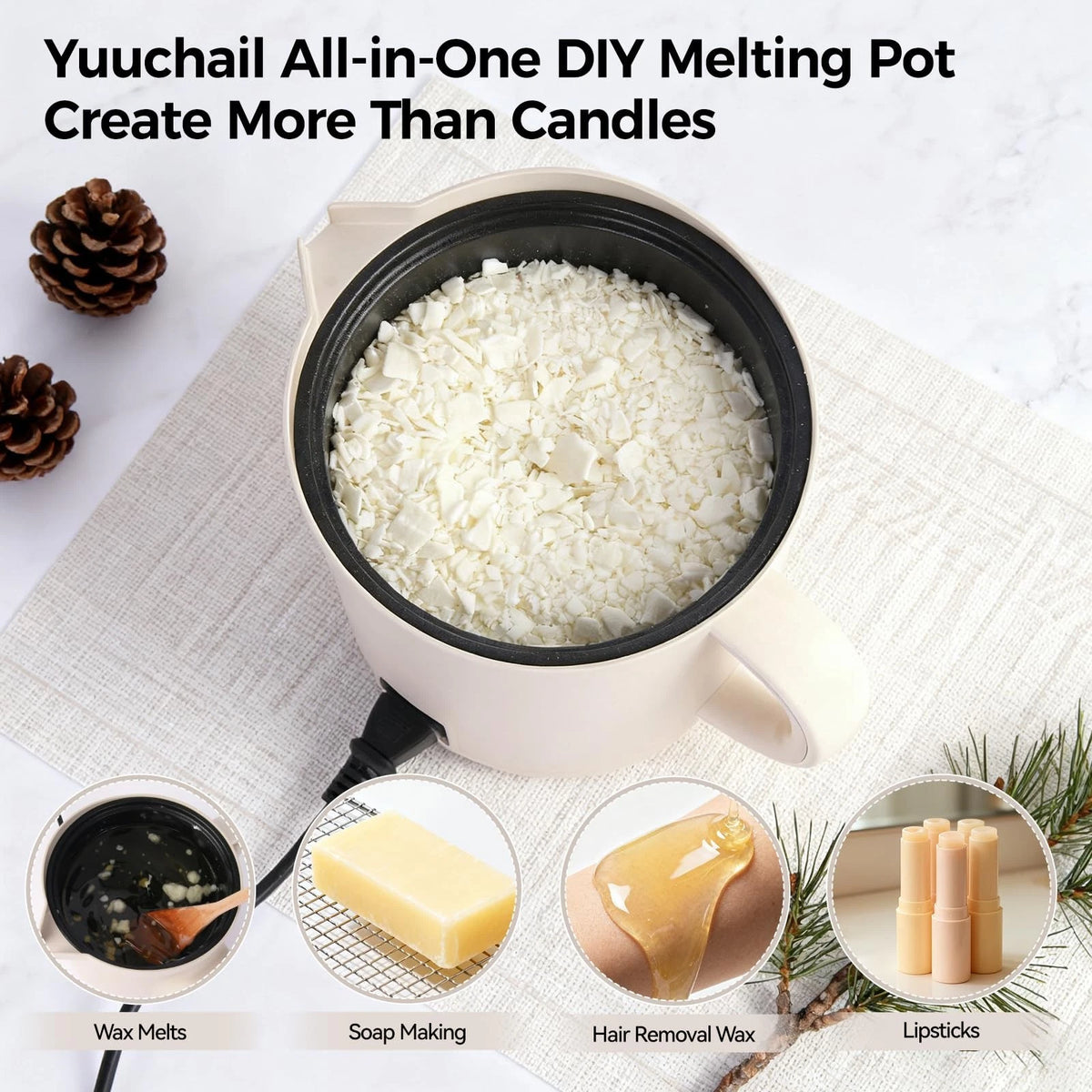 Yuuchail 1.6QTs Electric Wax Melter with Digital Display, Precise Temp Beige