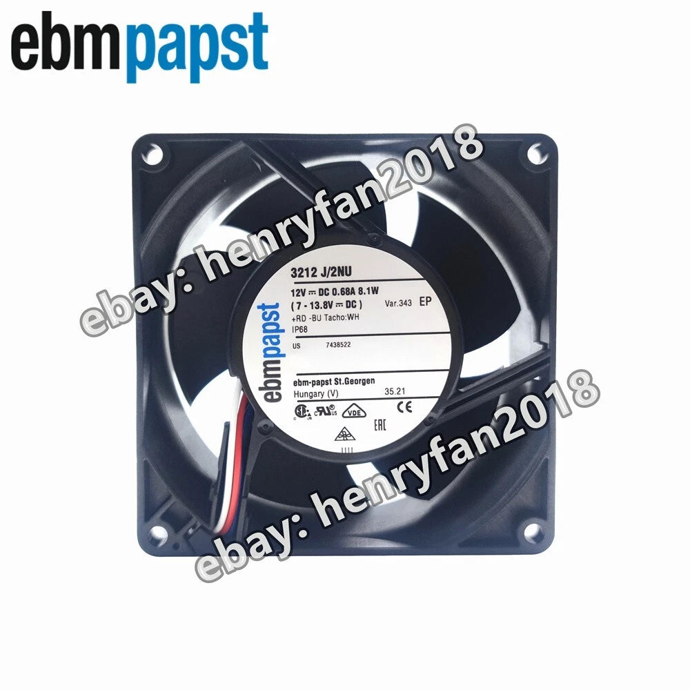 Ebmpapst 3212J/2NU-343 Axial Fan DC 12V 8.1W 90*90*38MM 130m3/h IP68 Cooling Fan