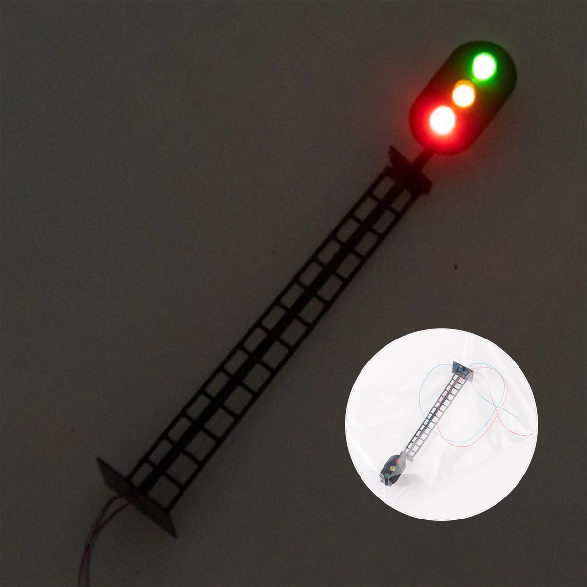 1:87 Scale Red Yellow Green Railway Signal Traffic Light Black Post With Ladder