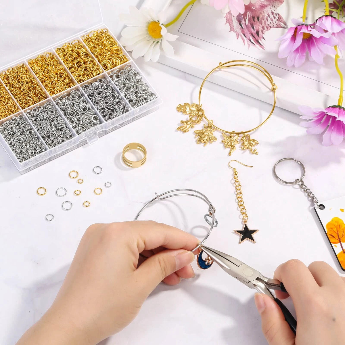 4600Pcs Silver and Gold Jump Rings with Open/Close Tools for &