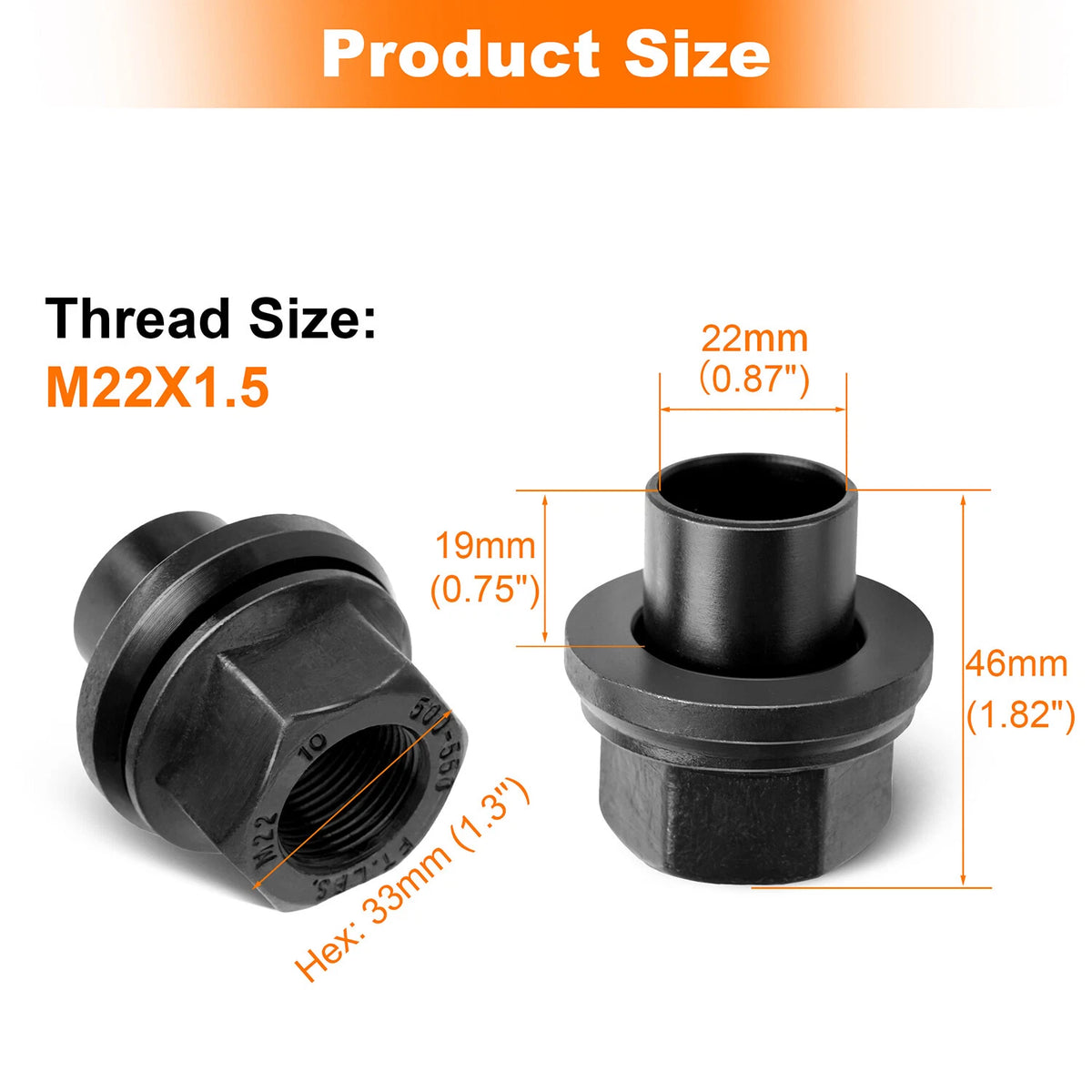 12 Pack 33mm M22x1.5 x 19mm Wheel Nuts Sleeve Nuts M22-1.5x19mm Skirt Flange
