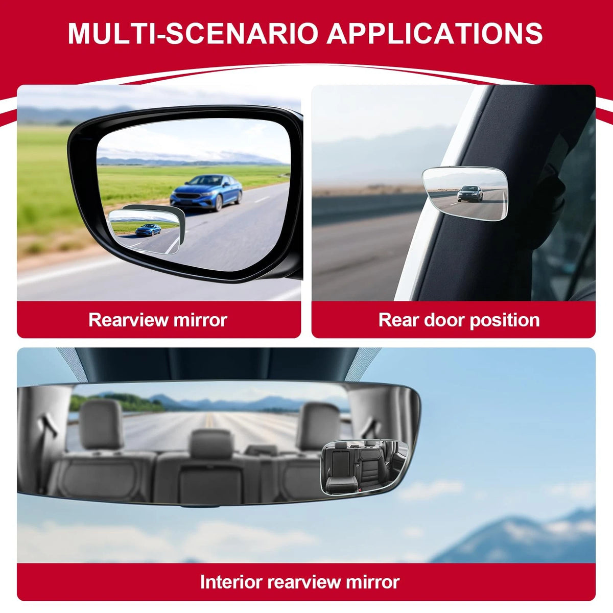 LivTee Blind Spot Car Mirror, HD Glass Frameless Adhesive Mount, Wedge-Shaped