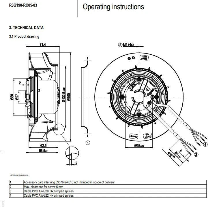 Ebmpapst R3G190-RC05-03 Centrifugal Fan 230VAC 0.75A 83W ??190MM PWM Cooling Fan