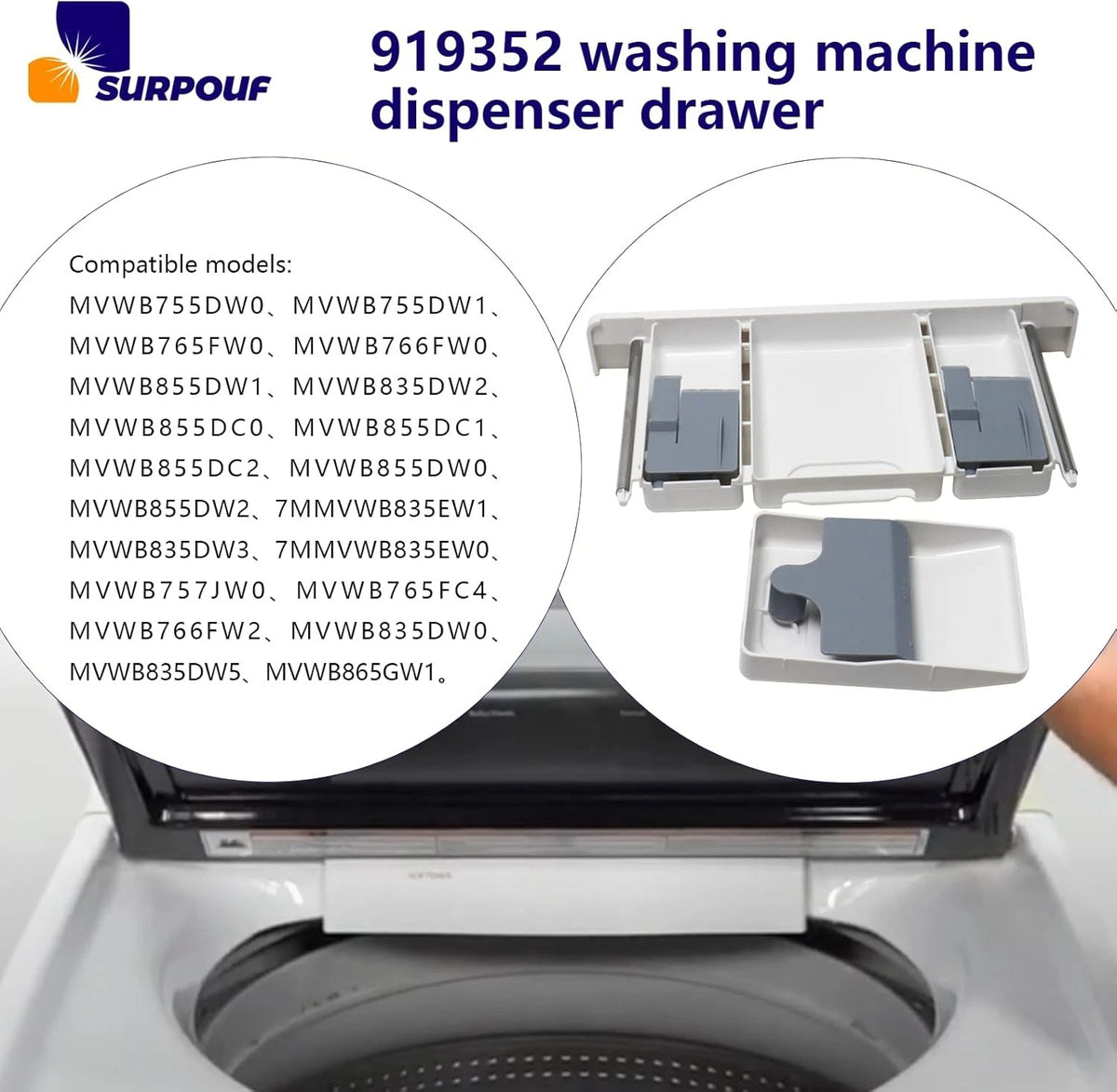 W10919352 Washing Machine Dispenser Drawer Replacement Compatible with as pic